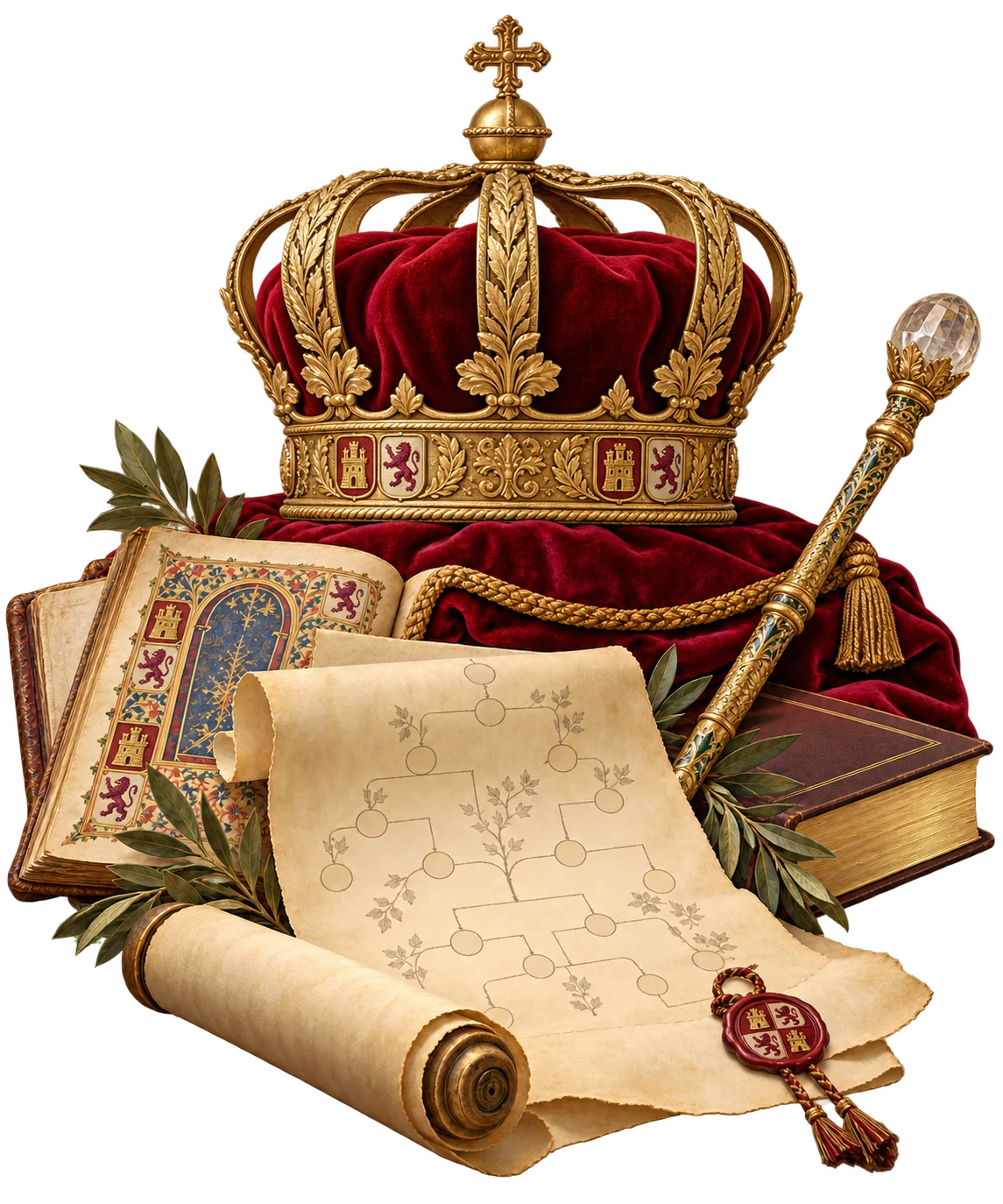 Medallones ilustrados que evocan distintas etapas de la monarquía española