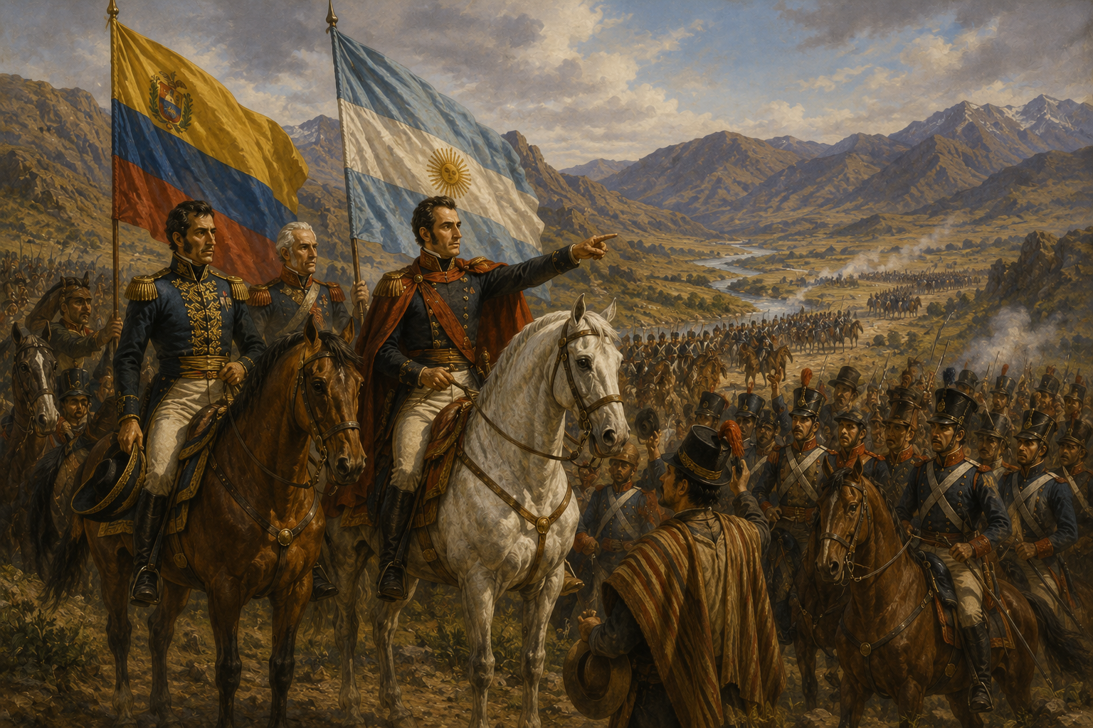 Representación de las campañas de independencia de Bolívar y San Martín