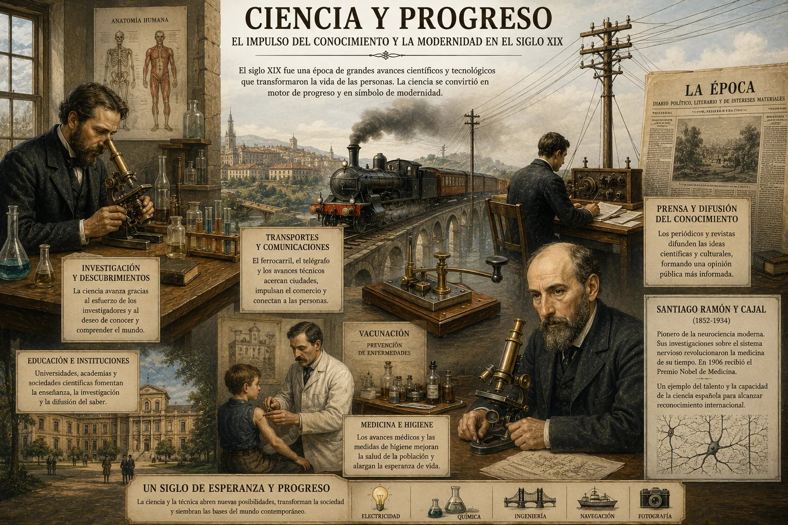 Representación de la ciencia, la medicina y la tecnología en el siglo XIX