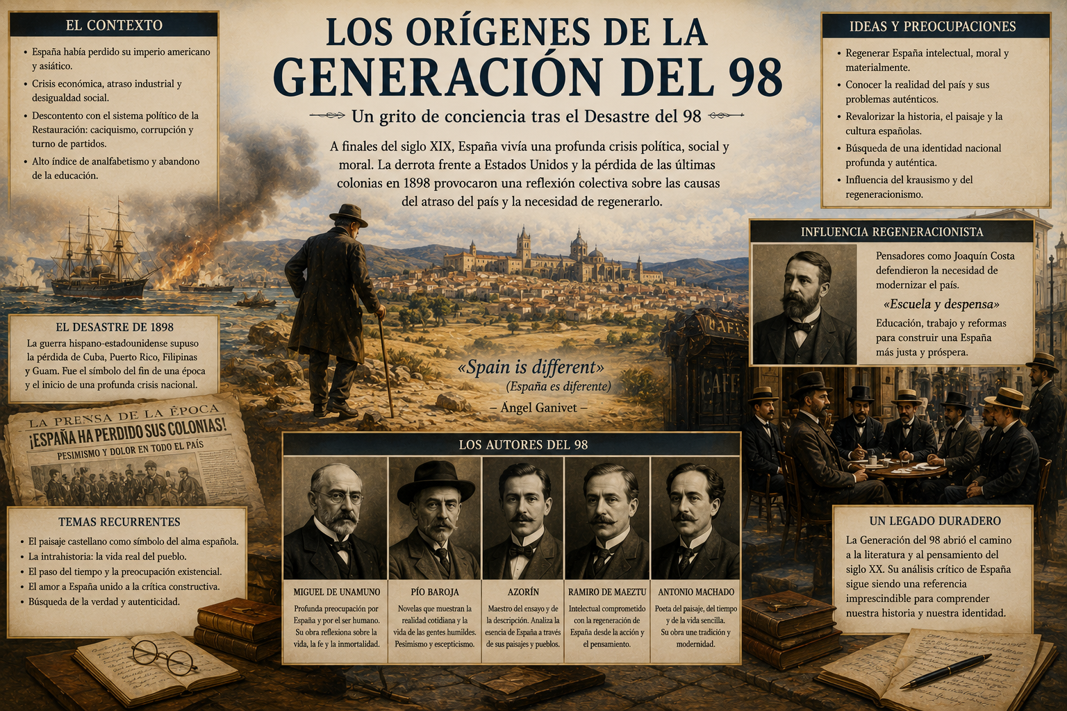 Representación de escritores e intelectuales vinculados a la crisis de 1898