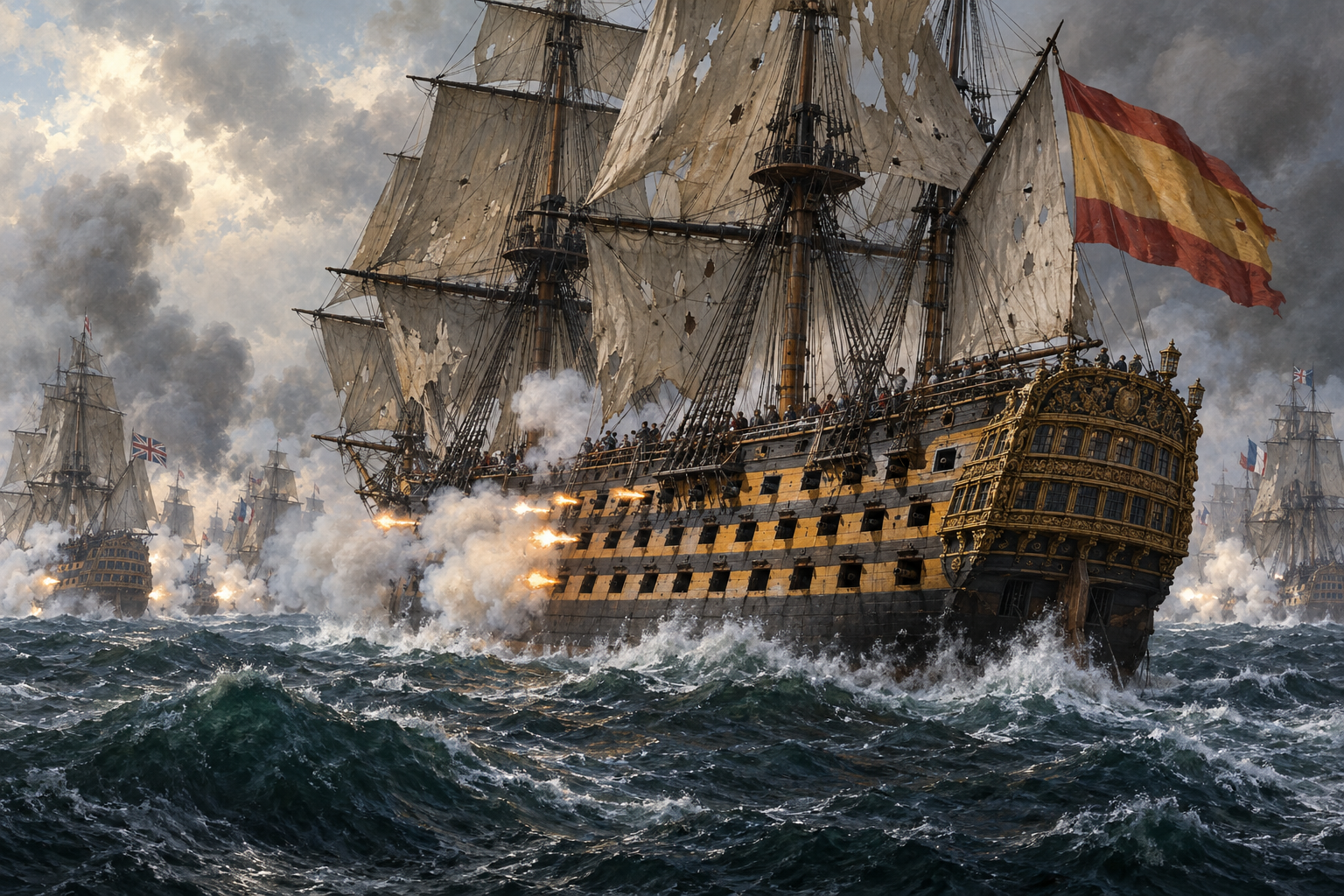 Navío Príncipe de Asturias durante la batalla de Trafalgar